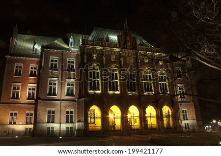Old university building - Collegium Novum Krakow at night