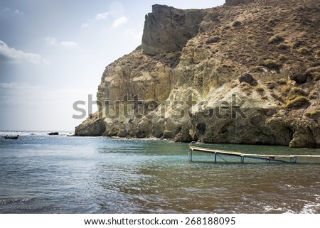 Greece ocean mountain sea shore bridge rock green water