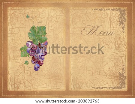 wine list, grapes, red paper, blue, green, menu, wine