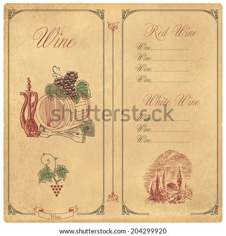 wine list, grapes, barrel, wine, village, paper, list