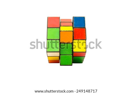 Udonthani, Thailand - Feb 2, 2015: Rubik\'s Cube on a white background. Rubik\'s Cube invented by a Hungarian architect Erno Rubik in 1974.