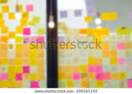 Blur Color Sticky paper on glass wall background