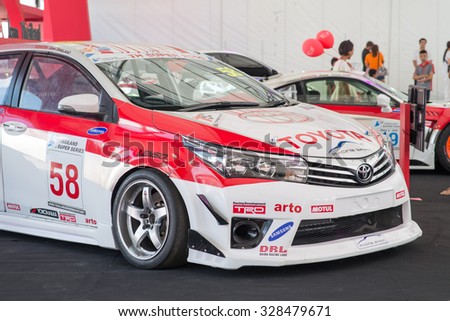 Udonthani,Thailand - October 17-18, 2015: Toyota racing car on display,showed in Toyota Motor sport Festival 4th at Thung-Si-Muang park Udonthani between 17-18 October 2015