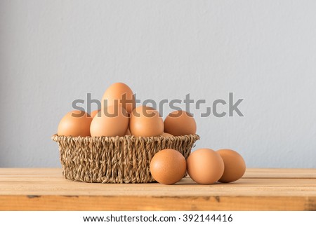 Egg in a basket on wooden table ,Chicken Egg
