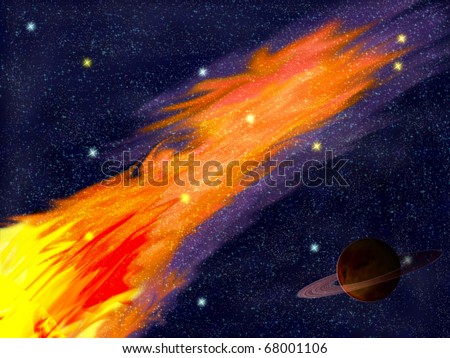 Raster image imaginations ? space, a planet against stars.