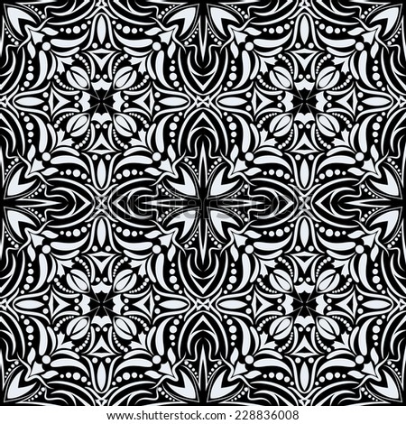Black and white seamless pattern Arab motifs, raster graphics.