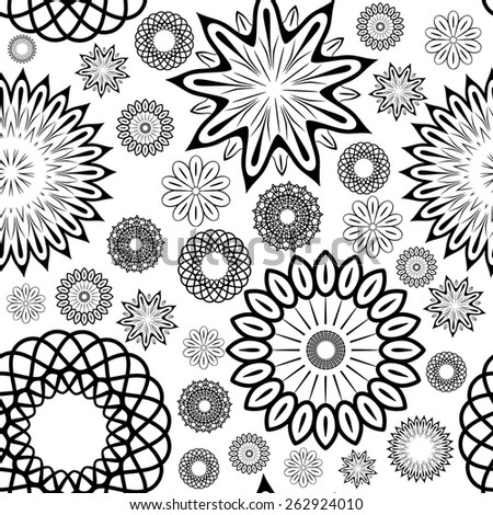 Black and white floral seamless ornament, raster graphics.
