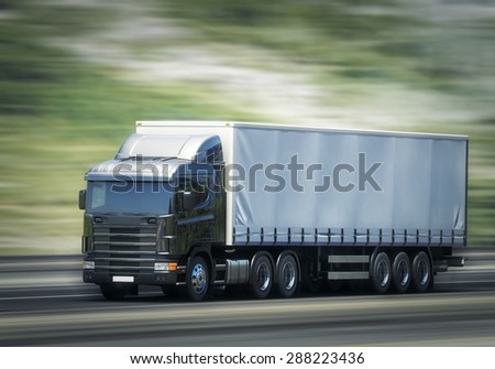 3d illustration of Speeding Transportation Semi Truck driving on highway road