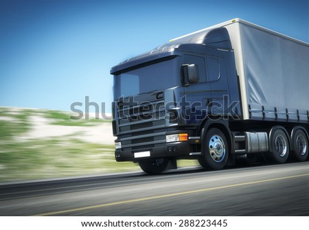 3d illustration of Speeding Transportation Semi Truck driving on highway road