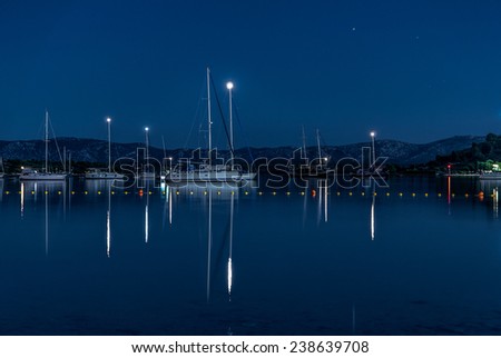 Silent yacht night on calm sea