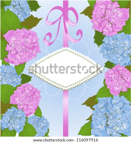 Invitation card with hydrangea flowers. Vector decorative background or invitation card with hydrangea flowers and copy space.