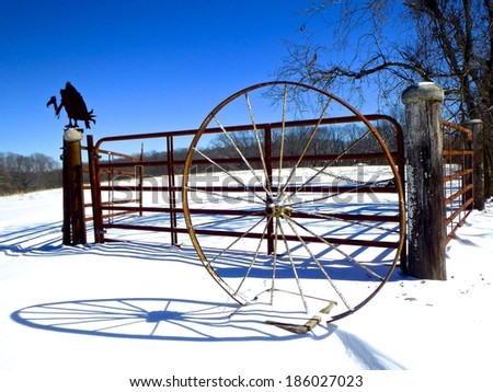 Old farm gate in snow, rural Arkansas/Vigilant Sentinel/Polar Vortex and the Vulture