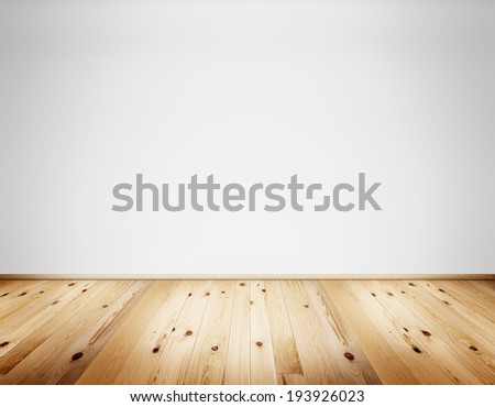 Empty clean interior with white wall and natural wooden rustic floor