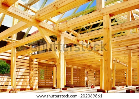 Timber house in building process