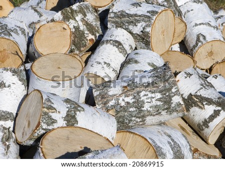 Heap of birch firewood.  Background