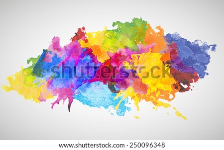 Vector Colorful Watercolor Splash for decoration of posters, typography, flyers and other. Rainbow colors - yellow, red, violet, indigo, blue, pink, red, green.