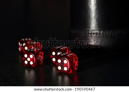 Red Dice  - Dice with  black leather dice cup.