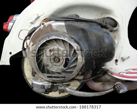 engine of motorcycle on black background