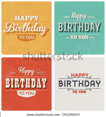 Happy Birthday Card - Retro Style Design Set