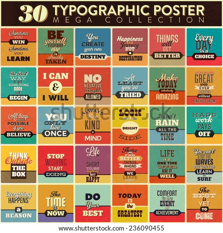 30 Typographic Poster Set Vintage Style Mega Collection 30 Typographic Poster Set Vintage Style Mega Collection