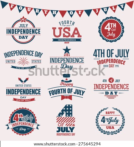 Fourth of July Typography Design Collection - 4th of July - A set of twelve vintage style Independence Day Designs