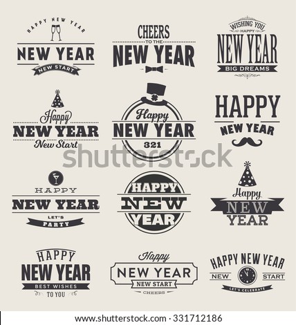 Typographic Happy New Year  2016 Design Set - Trendy Vintage Style Collection