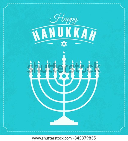 Hanukkah Typographic Vector Design  - Happy Hanukkah. Jewish holiday. Hanukkah Menorah on Light Blue Background