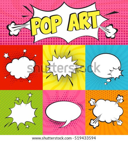 Set of Cartoon,Comic Speech Bubbles in Pop Art Style. Vector illustration for posters, social media banners, email and newsletter designs promotional material