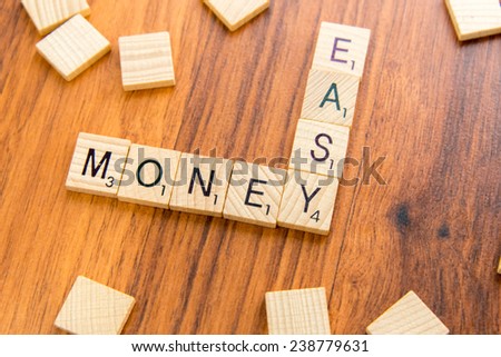 December 14, 2014: Houston, TX, USA - Scrabble tiles spelling  EASY MONEY