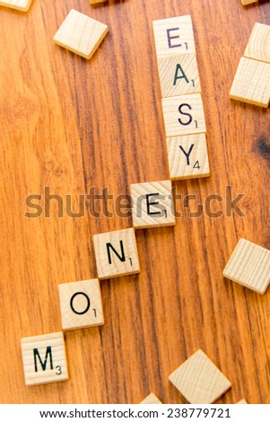 December 14, 2014: Houston, TX, USA - Scrabble tiles spelling  EASY MONEY