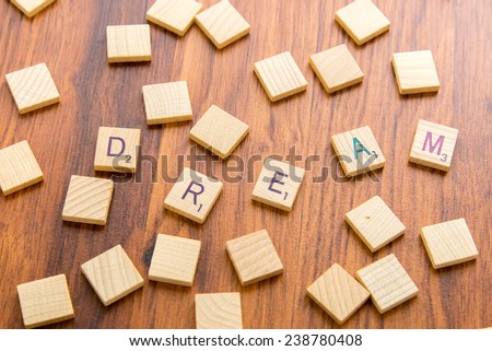 December 14, 2014: Houston, TX, USA - Scrabble tiles spelling DREAM