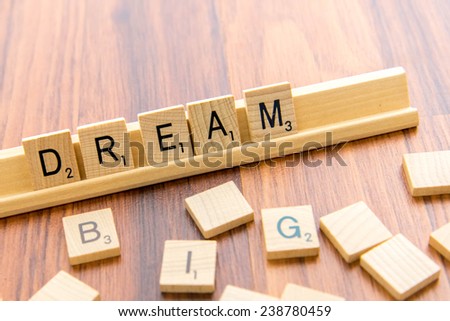 December 14, 2014: Houston, TX, USA - Scrabble tiles spelling DREAM BIG