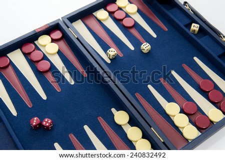 board games - red white and blue backgammon set in play