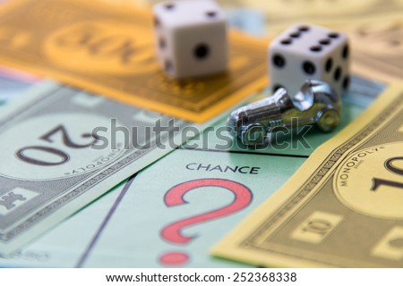 February 8, 2015 - Houston, TX, USA.  Monopoly game board with car on Chance