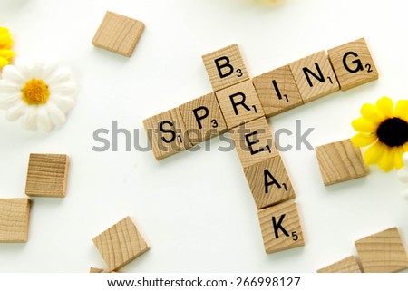 December 19, 2014: Houston, TX, USA (Illustrative Editorial) - Scrabble word game wood tiles spelling Spring Break