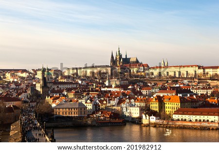 PRAGUE, CZECH REPUBLIC - 20 DECEMBER, 2011: Photo of View of the Lesser Town with the Old Town Bridge Tower.