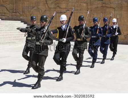 ANKARA, TURKEY - MAY 05, 2015: Photo of Change of guard of honor at the mausoleum of Ataturk.