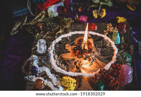 Wax casting, Wicca or Pagan magic, witch ritual, Mystical background, love magic, concept of esoteric