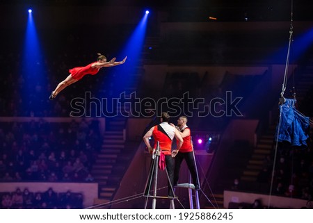 performances of artists at a height under the dome of the circus