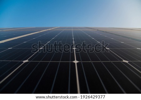 Photovoltaic solar power panel on sky background, green clean Alternative power energy concept
