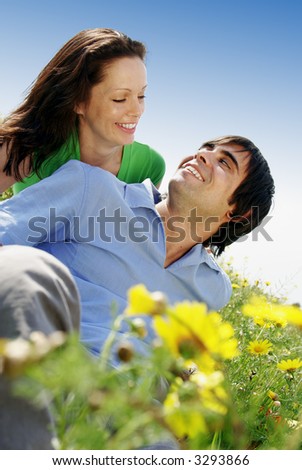 happy couple in flowerfield