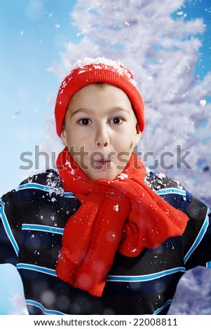Boy excited about the fact that its snowing