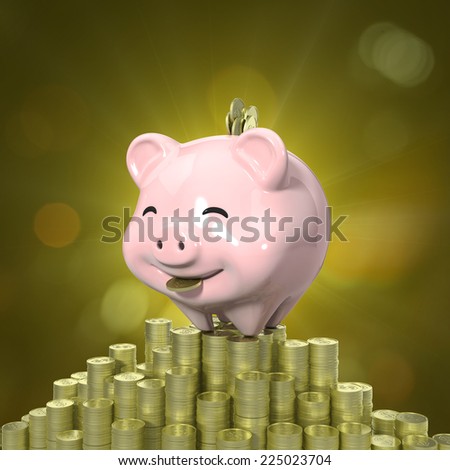 3d smile piggy bank stand on coins