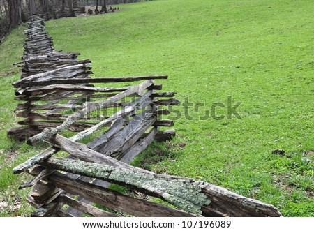 Rustic home made split rail fence in the mountains of North Carolina
