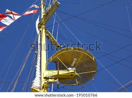Stairs and platform at height ,additional parts for board on the mast  of the sailboat.