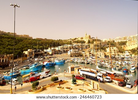 GOZO ISLAND, MALTESE ISLANDS ,EUROPE - DECEMBER 5, 2014. Seashore of the Gozo Island , one of the most visited island of Maltese Islands, view seen from ferry boat.