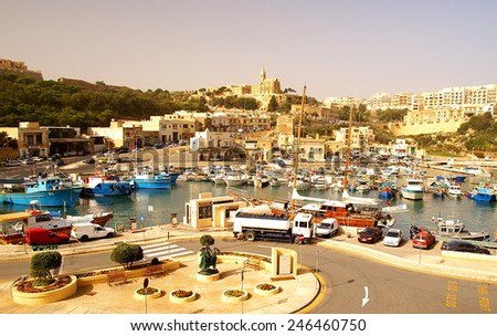GOZO ISLAND, MALTESE ISLANDS ,EUROPE - DECEMBER 5, 2014. Seashore of the Gozo Island , one of the most visited island of Maltese Islands, view seen from ferry boat.
