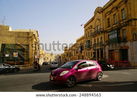 VICTORIA, GOZO ISLAND OF MALTESE ISLANDS, EUROPE - NOVEMBER 5, 2014. Autumn and fog on the streets of  Victoria - locally known as \'Rabat\', capital of Gozo Island,one of the Maltese Islands.
