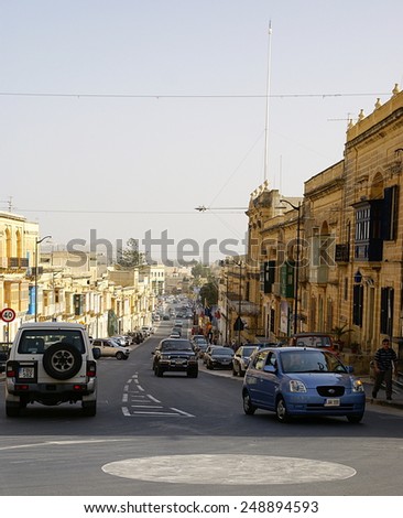 VICTORIA, GOZO ISLAND OF MALTESE ISLANDS, EUROPE - NOVEMBER 5, 2014. Autumn and fog on the streets of  Victoria - locally known as \'Rabat\', capital of Gozo Island,one of the Maltese Islands.