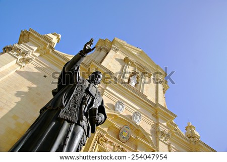 VICTORIA,GOZO ISLAND ,MALTESE ISLANDS - NOVEMBER 5, 2014. Bronze Statue of Pope Pius IX outside the Cathedral in the Citadella, Victoria (or Rabat), Gozo, Malta .
